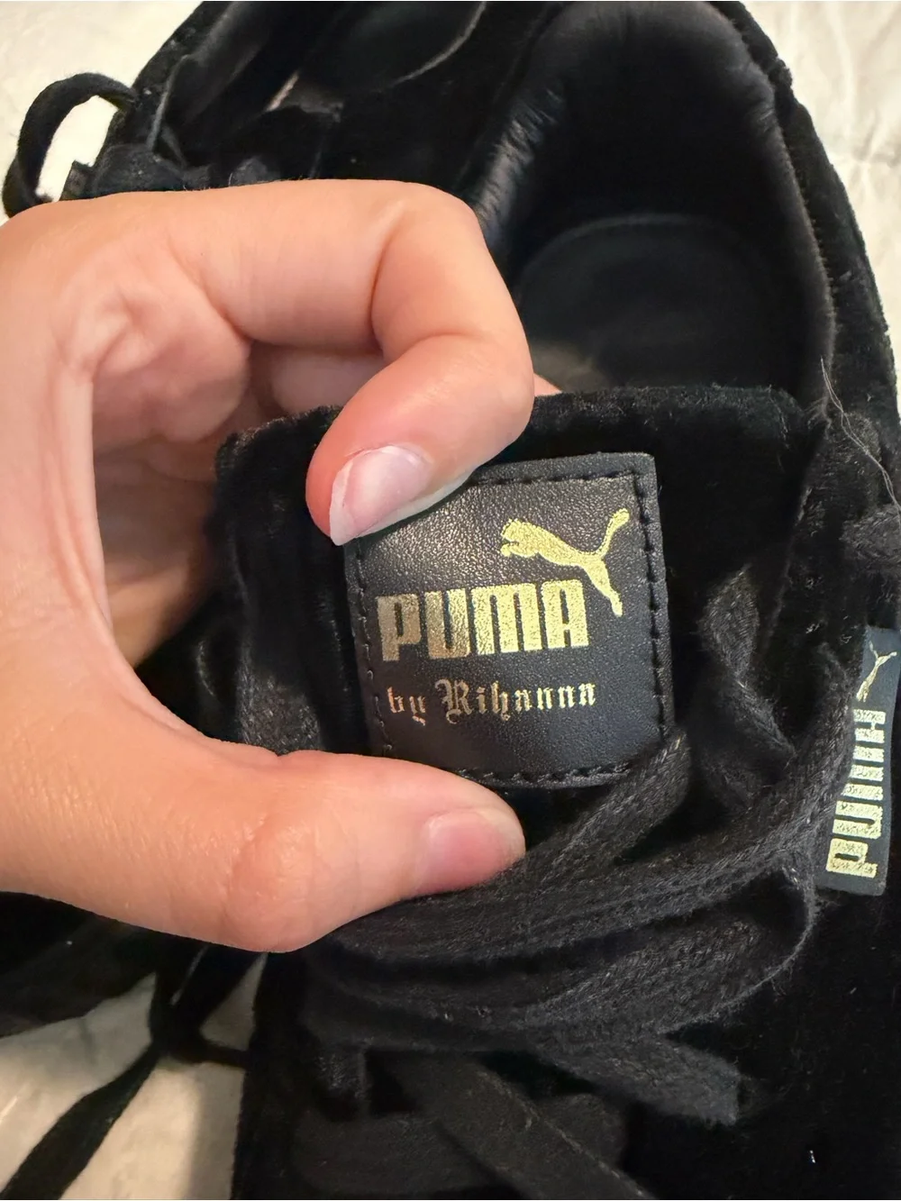 Puma Rhianna Black and Gold Velvety Platform Creepers